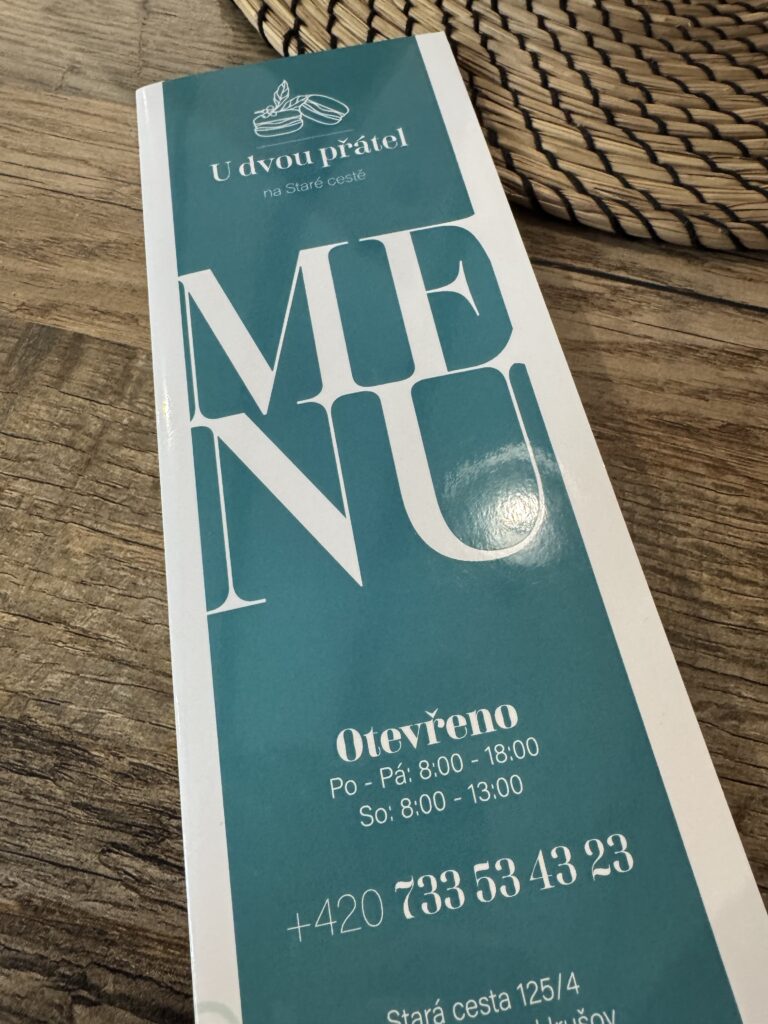 Menu kavárny U dvou přátel