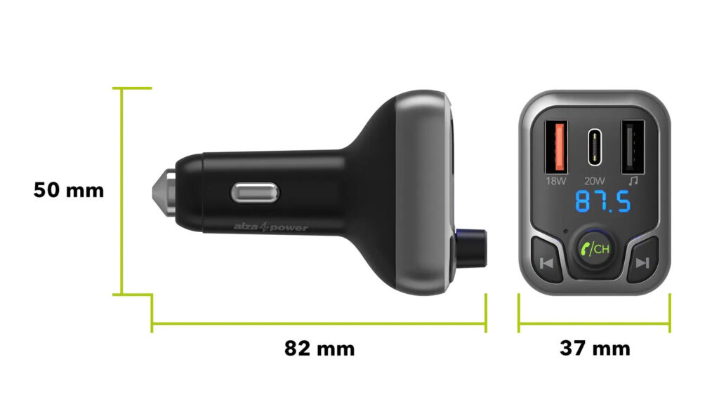 AlzaPower FM Transmitter F100 - rozměry