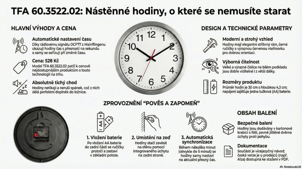 Ručičkové nástěnné hodiny TFA řízené rádiem