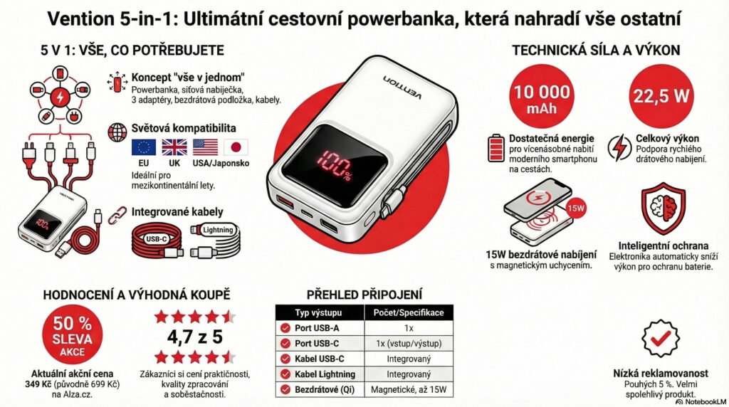 Univerzální cestovní powerbanka Vention 5-in-1