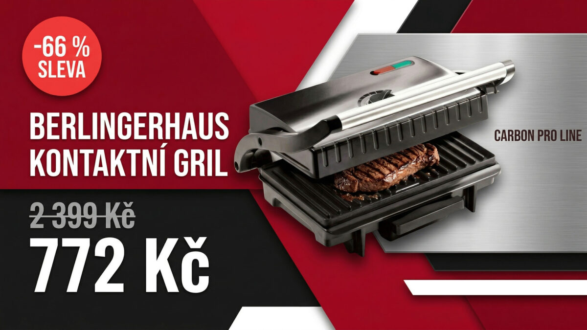 Elektrický kontaktní gril BerlingerHaus zlevnil o 66 %. Stojí 772 Kč a má nepřilnavý povrch