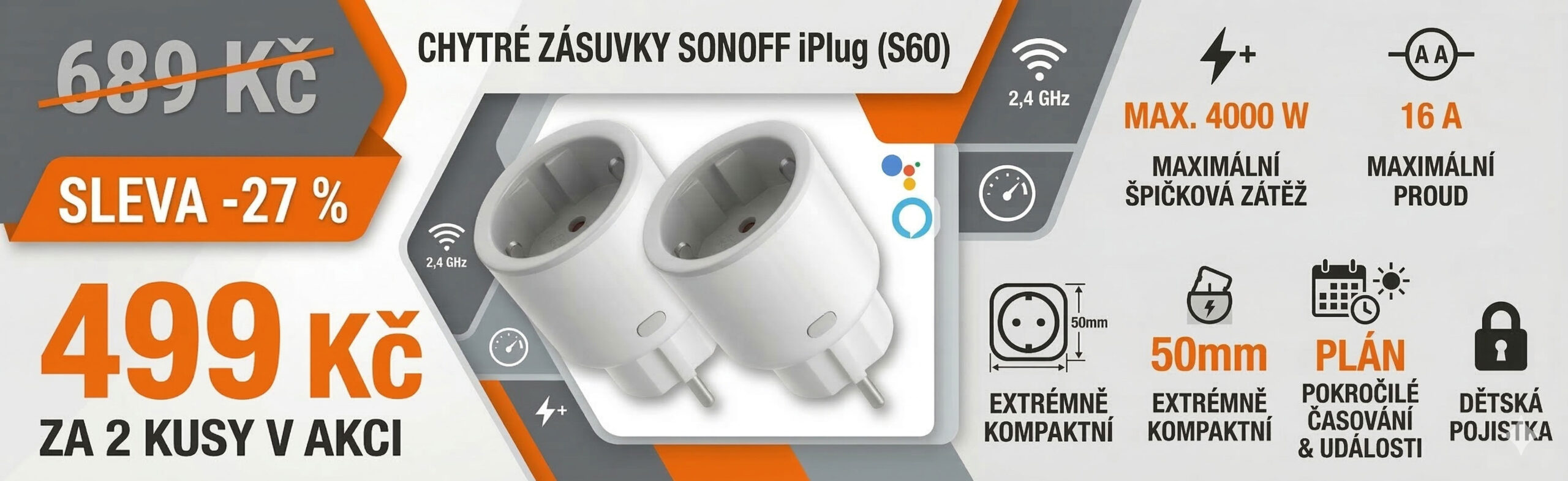 Dvě chytré zásuvky SONOFF iPlug zlevnily na 499 Kč
