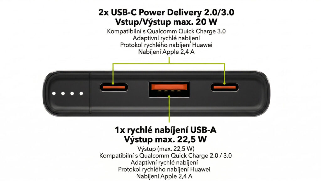 Kovová powerbanka AlzaPower Metal Gen2 - porty
