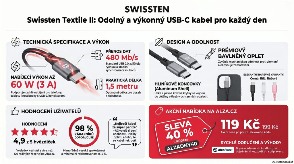 Odolný textilní USB-C kabel
