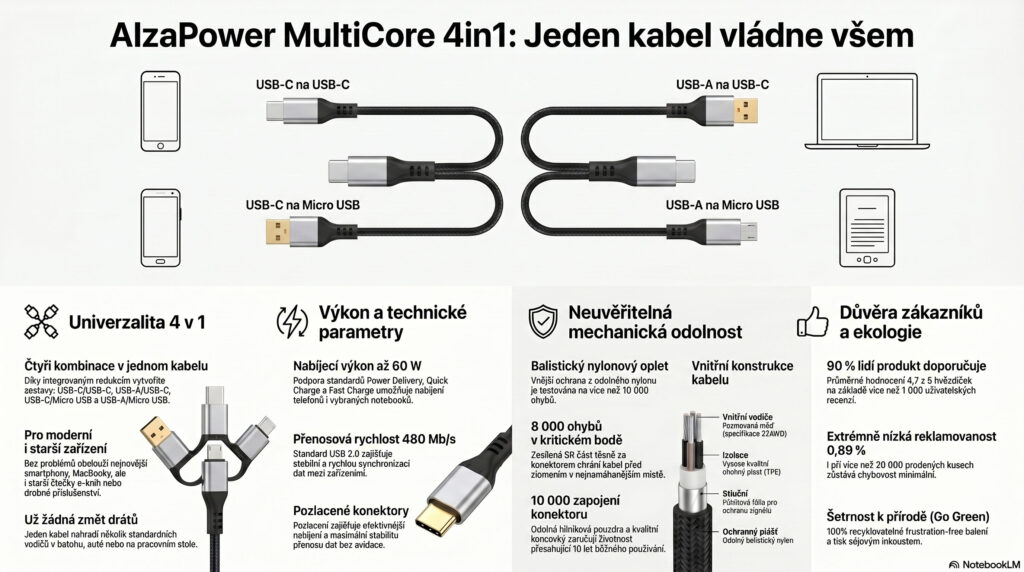 Víceúčelový nabíjecí kabel 4 v 1
