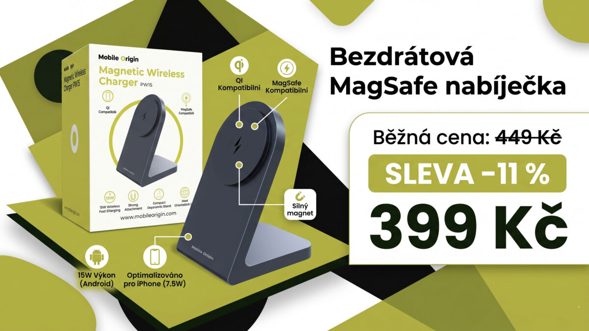Bezdrátová MagSafe nabíječka Mobile Origin zlevnila na 399 Kč. Funguje i jako praktický stojánek