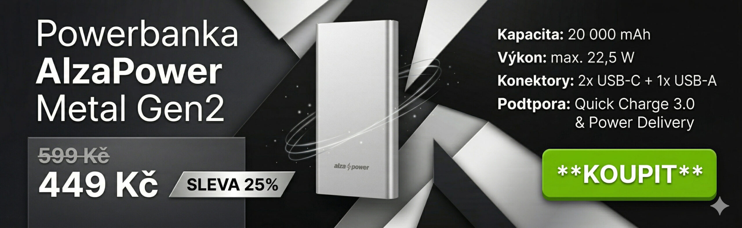 Kovová powerbanka AlzaPower Metal Gen2 s kapacitou 10 000 mAh