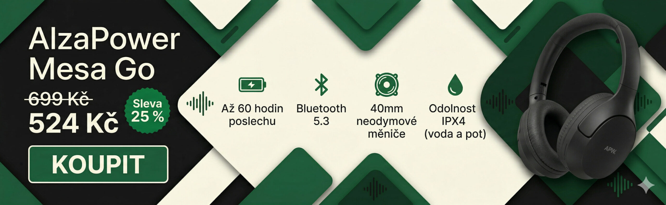 Bezdrátová sluchátka AlzaPower Mesa Go