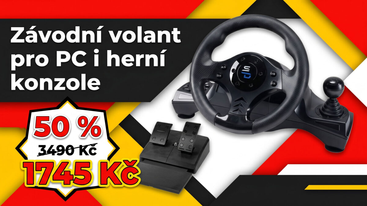 Závodní volant Superdrive s pedály a řadicí pákou teď můžete mít za polovinu. Funguje s PC i konzolemi