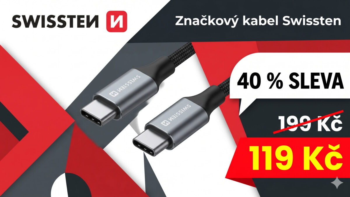 Značkový kabel Swissten USB-C na USB-C je s kódem o 40 % levnější. Stojí 119 Kč a má bavlněný oplet