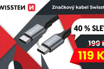 Značkový kabel Swissten USB-C na USB-C je s kódem o 40 % levnější. Stojí 119 Kč a má bavlněný oplet