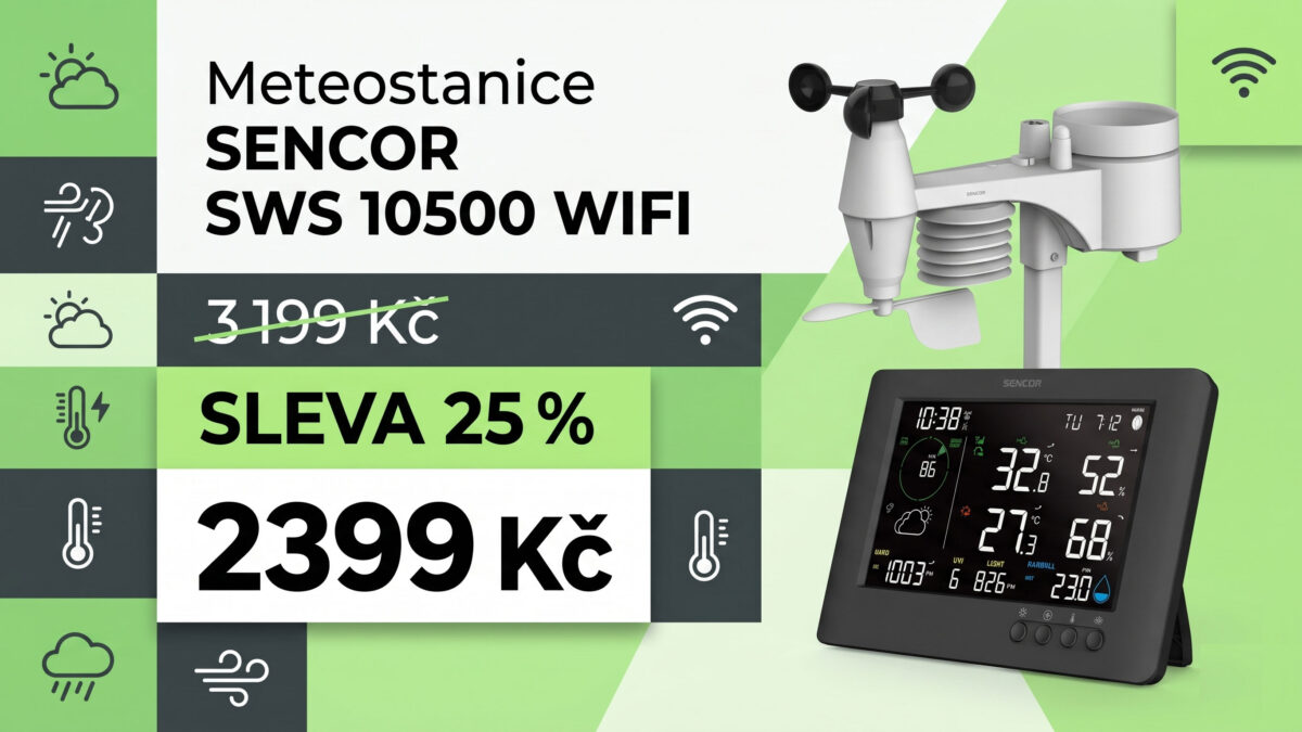 Meteostanice SENCOR SWS 10500 WIFI je v akci o 25 % levnější. Měří teplotu, vlhkost, vítr i srážky