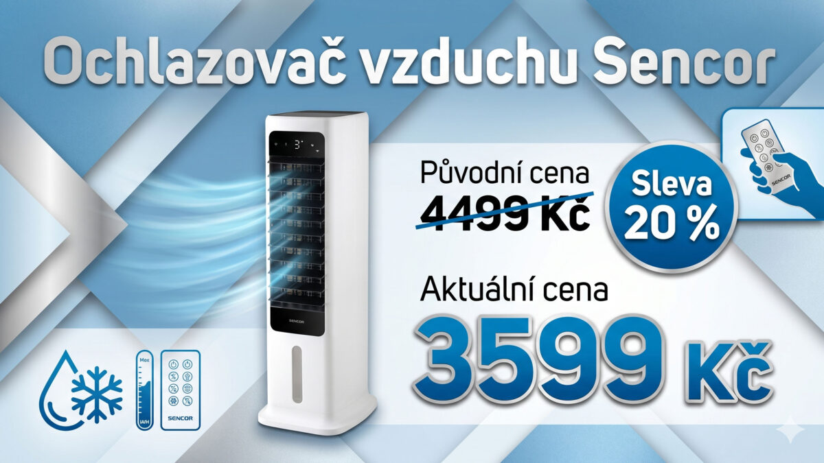 Ochlazovač vzduchu Sencor SFN 9025WH je v akci o 20 % levnější. Stojí 3599 Kč a „žere“ jen 60 W