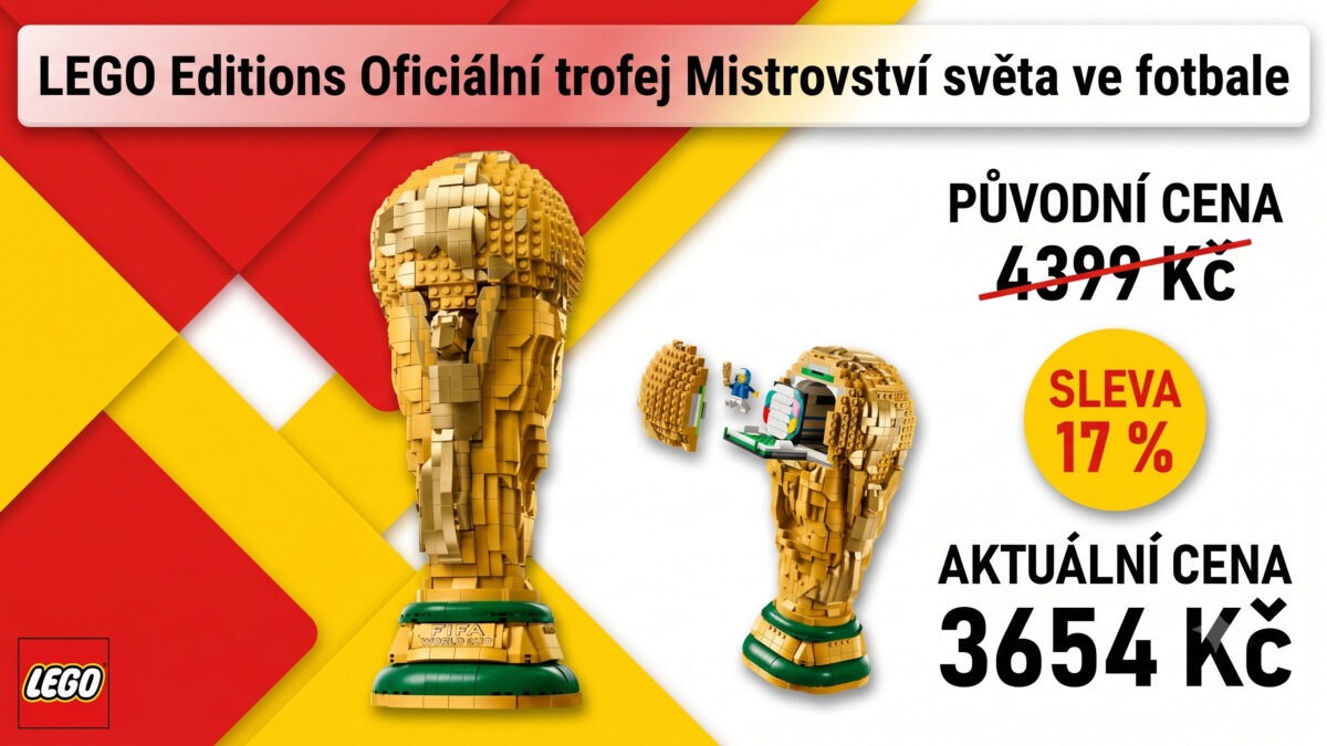 Postavte si z Lega oficiální trofej Mistrovství světa ve fotbale. Stavebnice je teď v akci o 745 Kč levnější