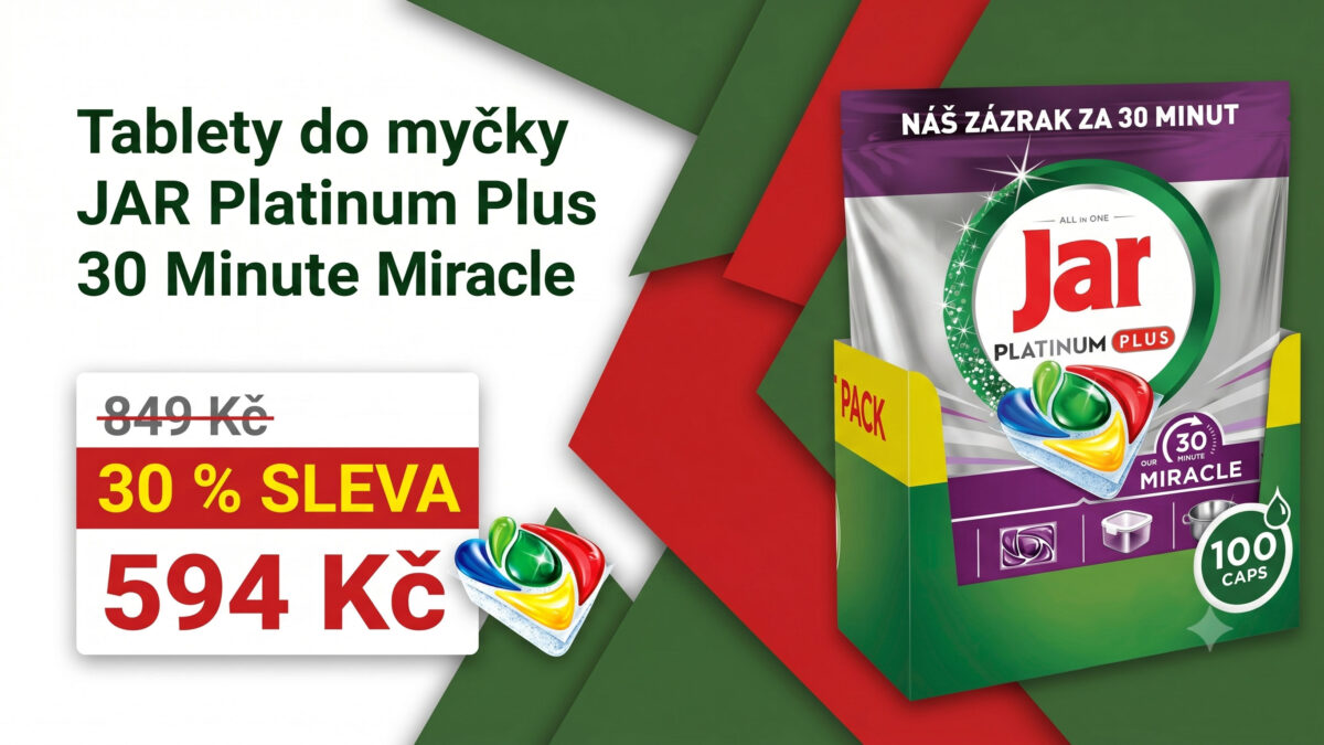 Tablety do myčky JAR Platinum Plus umyjí nádobí už za 30 minut. Nyní jsou v akci se slevou 30 %