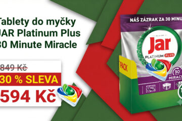 Tablety do myčky JAR Platinum Plus umyjí nádobí už za 30 minut. Nyní jsou v akci se slevou 30 %