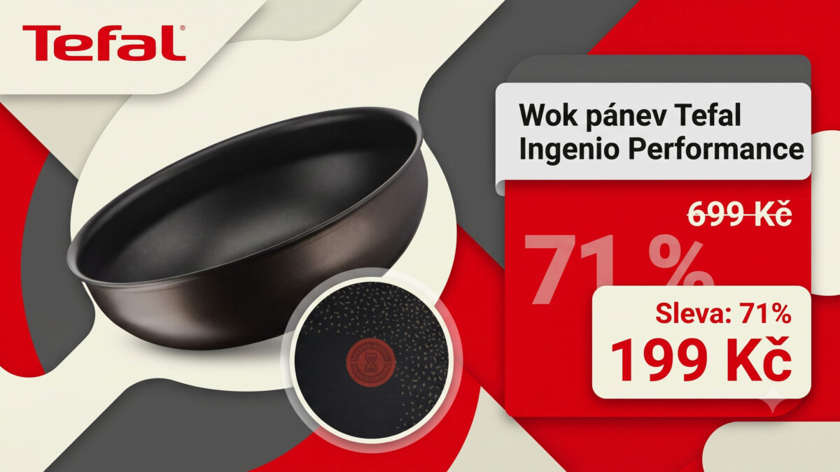 Wok pánev od Tefalu je zlevněná o 71 %. Stojí jen 199 Kč a funguje na všech typech sporáků