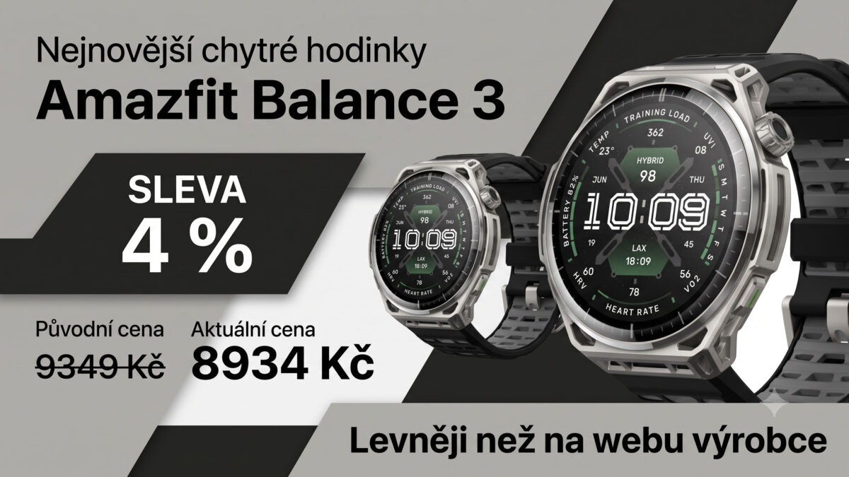Nejnovější chytré hodinky Amazfit Balance 3 prodává Alza levněji než výrobce. Koupíte je za 8934 Kč