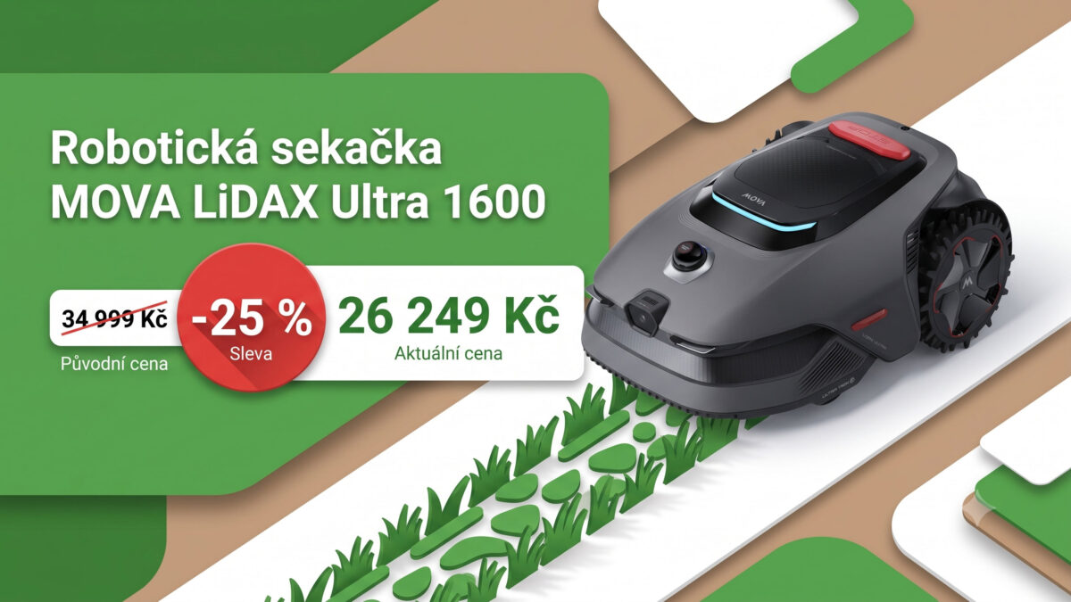 Robotická sekačka MOVA, která zvládne až 1600 m², zlevnila o 25 %. S kódem ušetříte 8750 Kč