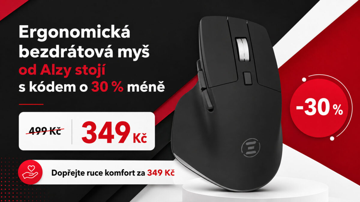 Ergonomická bezdrátová myš od Alzy stojí s kódem o 30 % méně. Dopřejte ruce komfort za 349 Kč