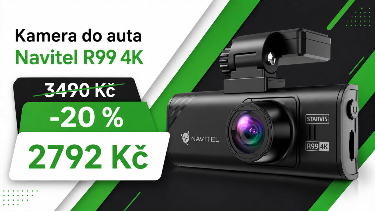 Kamera do auta Navitel R99 4K je s kódem o 20 % levnější. Za 2792 Kč nabídne vysoké rozlišení a GPS