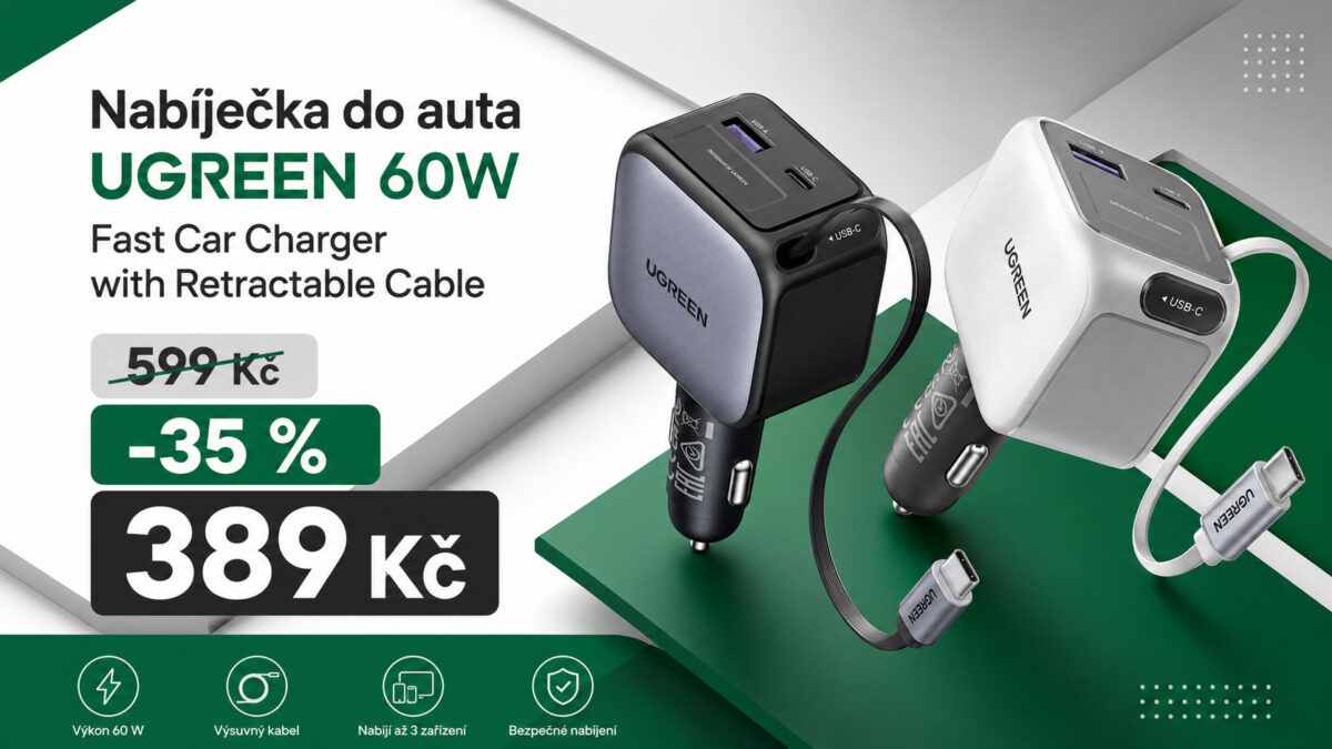 Nabíječka do auta UGREEN stojí s kódem o 35 % méně. Za 389 Kč umí nabíjet tři zařízení najednou