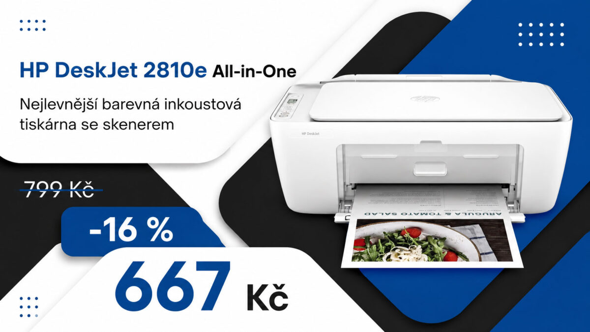 Nejlevnější barevná inkoustová tiskárna HP se skenerem je teď o 16 % levnější. Stojí jen 667 Kč