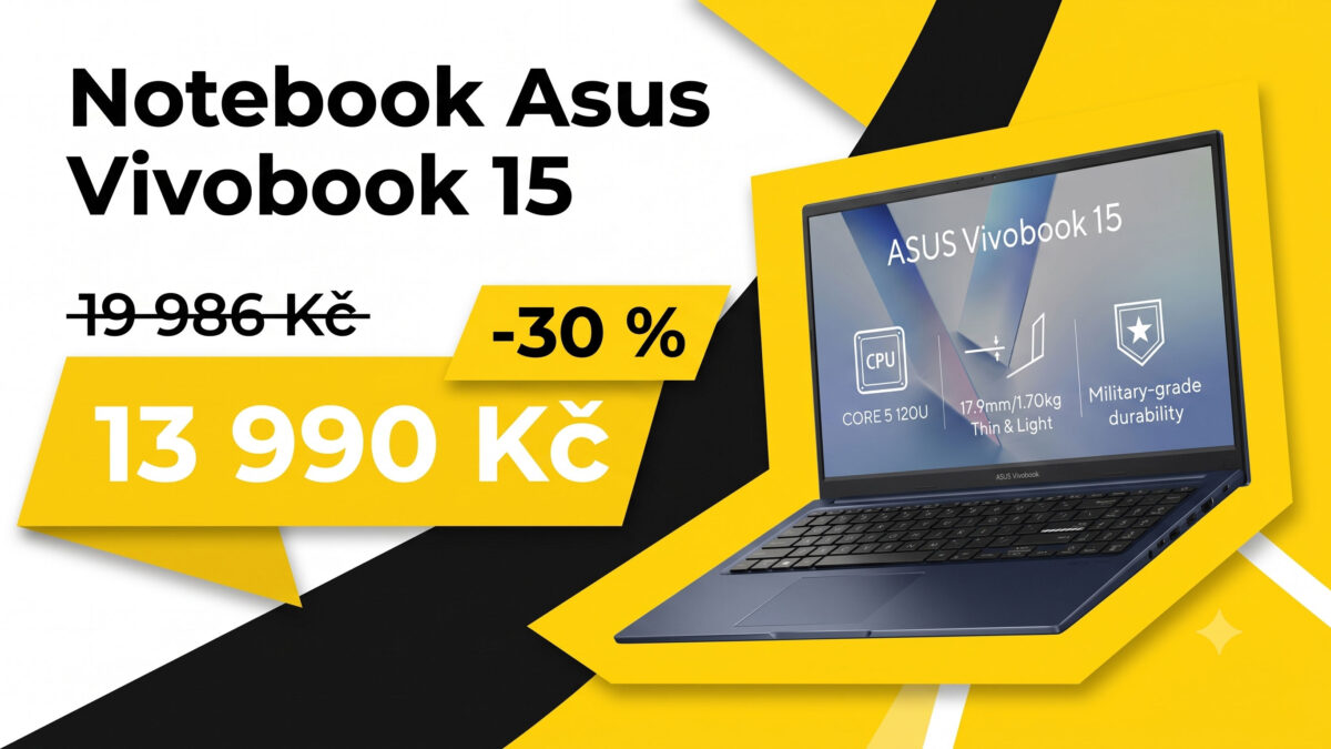 Notebook Asus Vivobook 15 je s kódem o 30 % levnější. Za 13 990 Kč dostanete stroj na práci i zábavu
