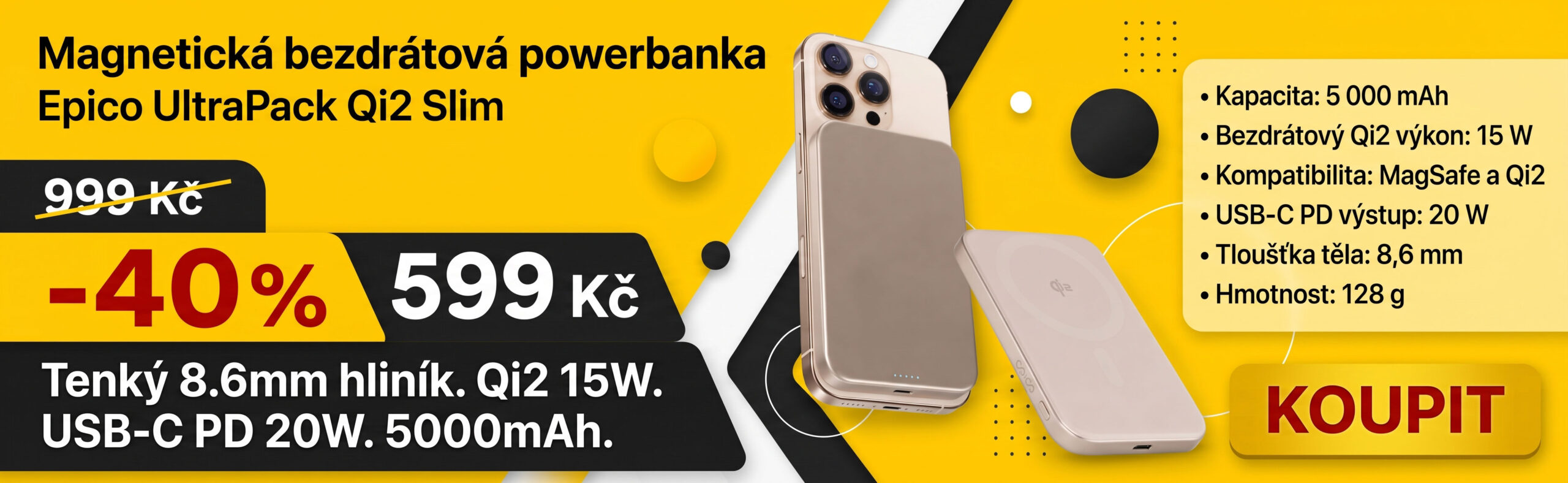 Magnetická bezdrátová powerbanka Epico Magnetická bezdrátová powerbanka Epico
