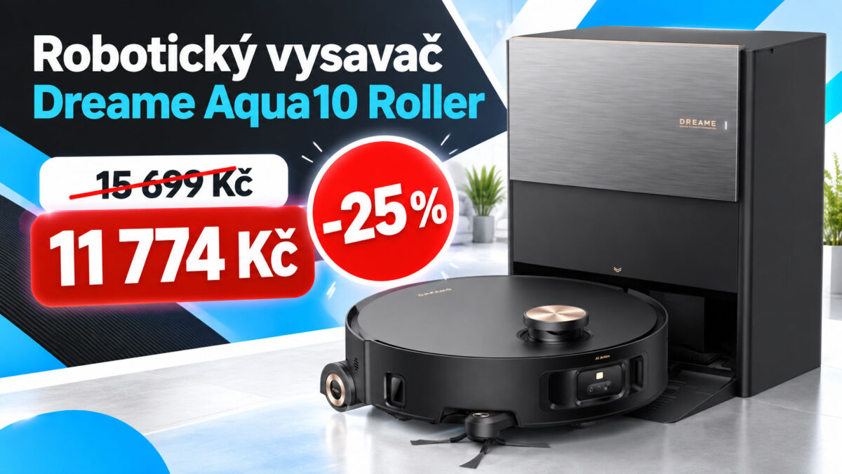 Robotický vysavač Dreame Aqua10 Roller za nejnižší cenu. Za 11 774 Kč zvládne vysávání i vytírání