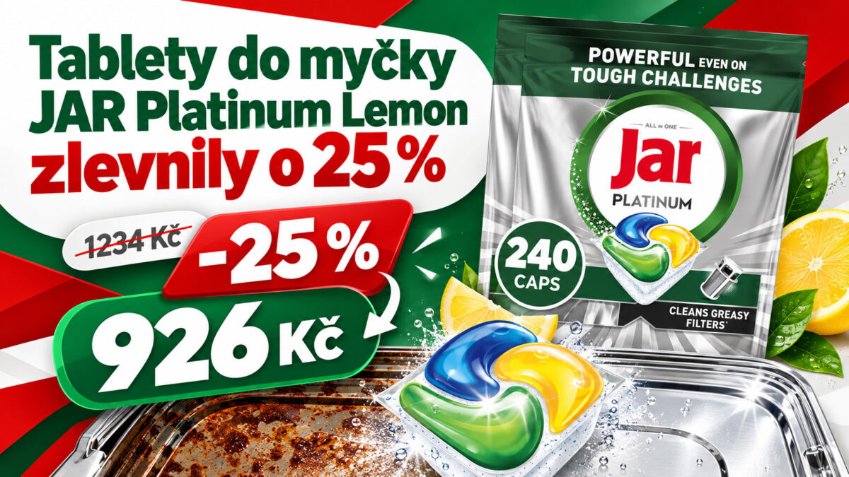 Tablety do myčky JAR Platinum Lemon zlevnily o 25 %. Udělejte si zásobu na několik měsíců!