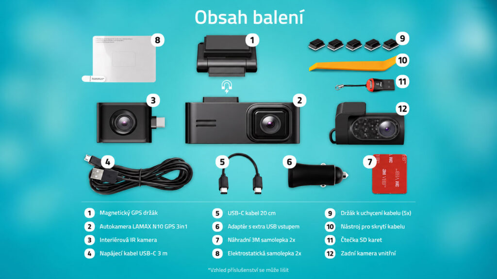Kamera do auta Lamax - obsah balení